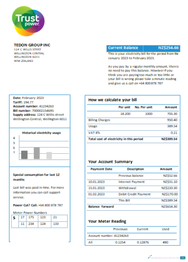 Download Trustpower utility business bill SCR Photoshop template